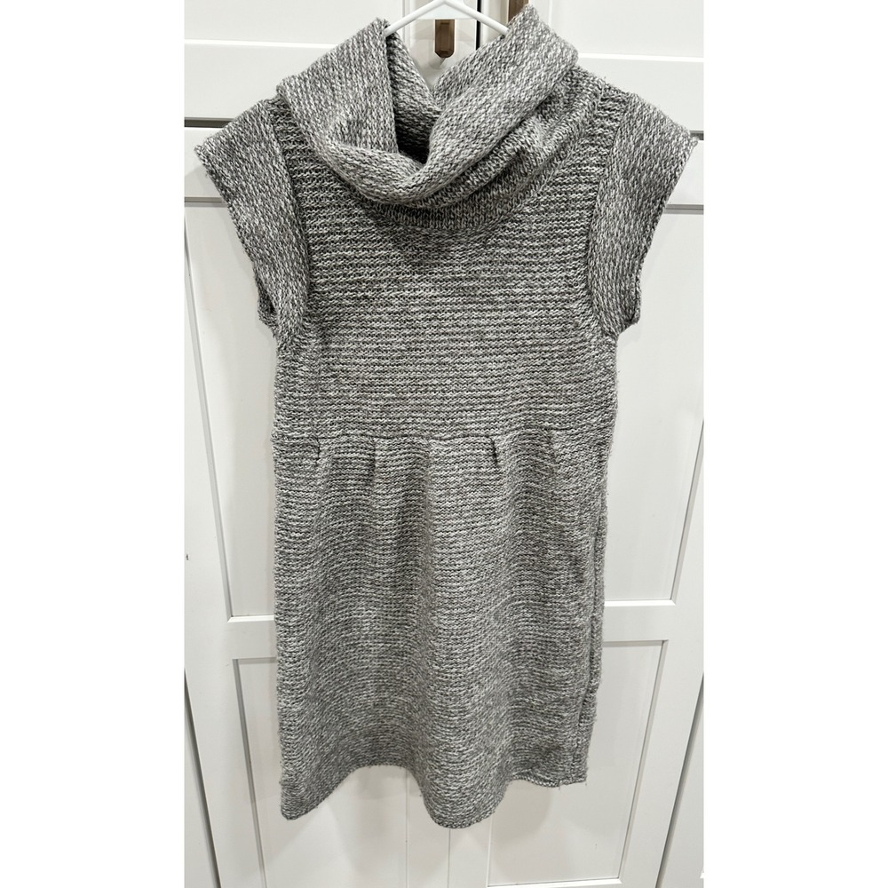 Womens Dragonfly Knit Sweater Dress Cowl Neck Cap Sleeve Gray Size M